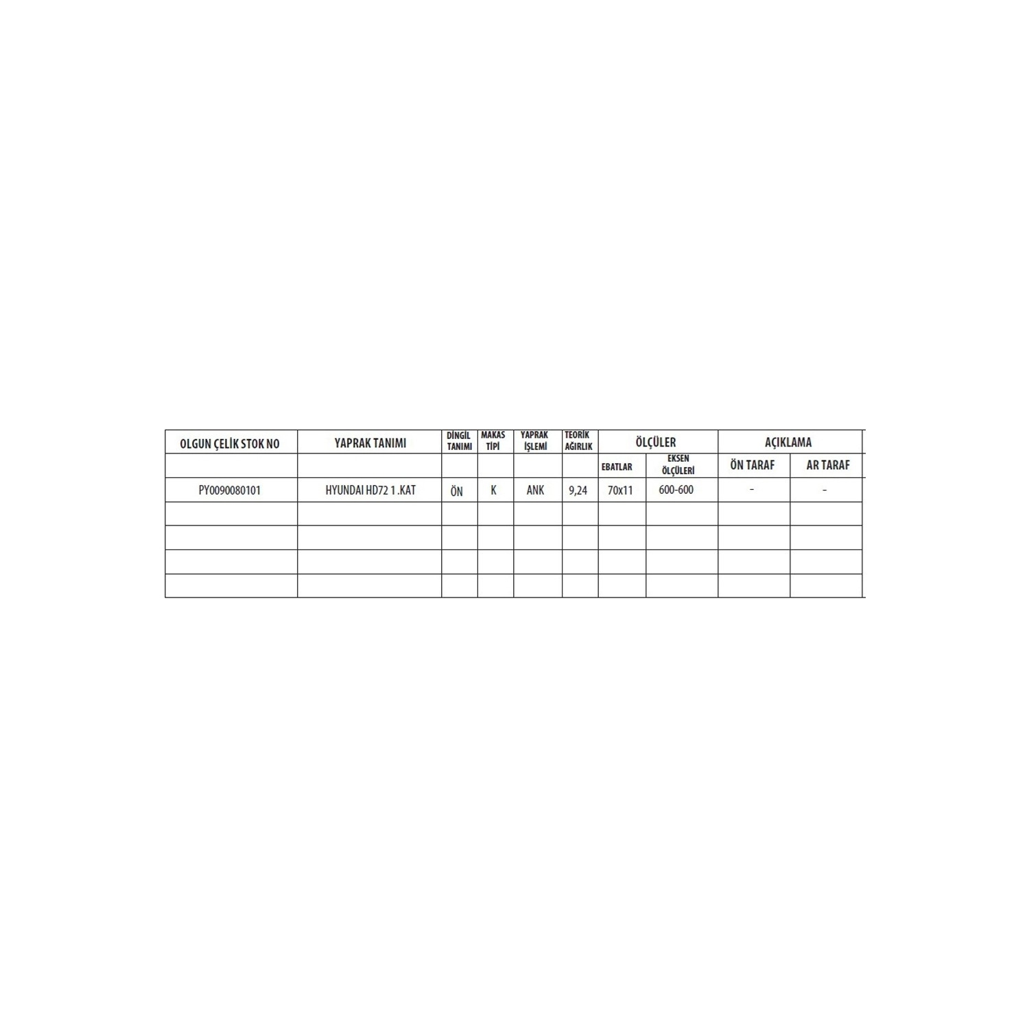 HYUNDAI KAMYONET HD72 / HD75 ÖN ANA KAT MAKAS